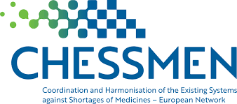 Dekorativ logotyp. Text: CHESSMEN. Coordination and harmonization of the existing systems against shortages of medicines – European network.