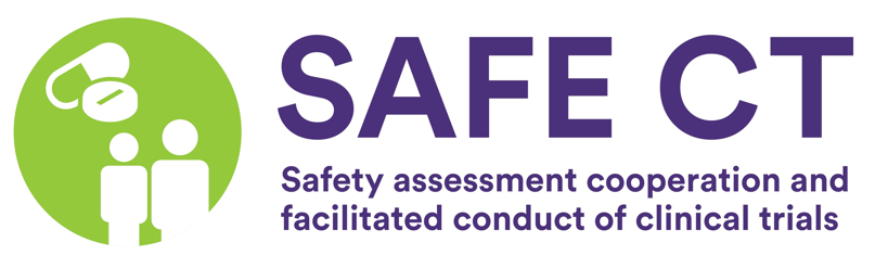 Dekorativ logotyp. Text: Safe CT. Safety assesment cooperation and facilitated conduct of clinical trials.